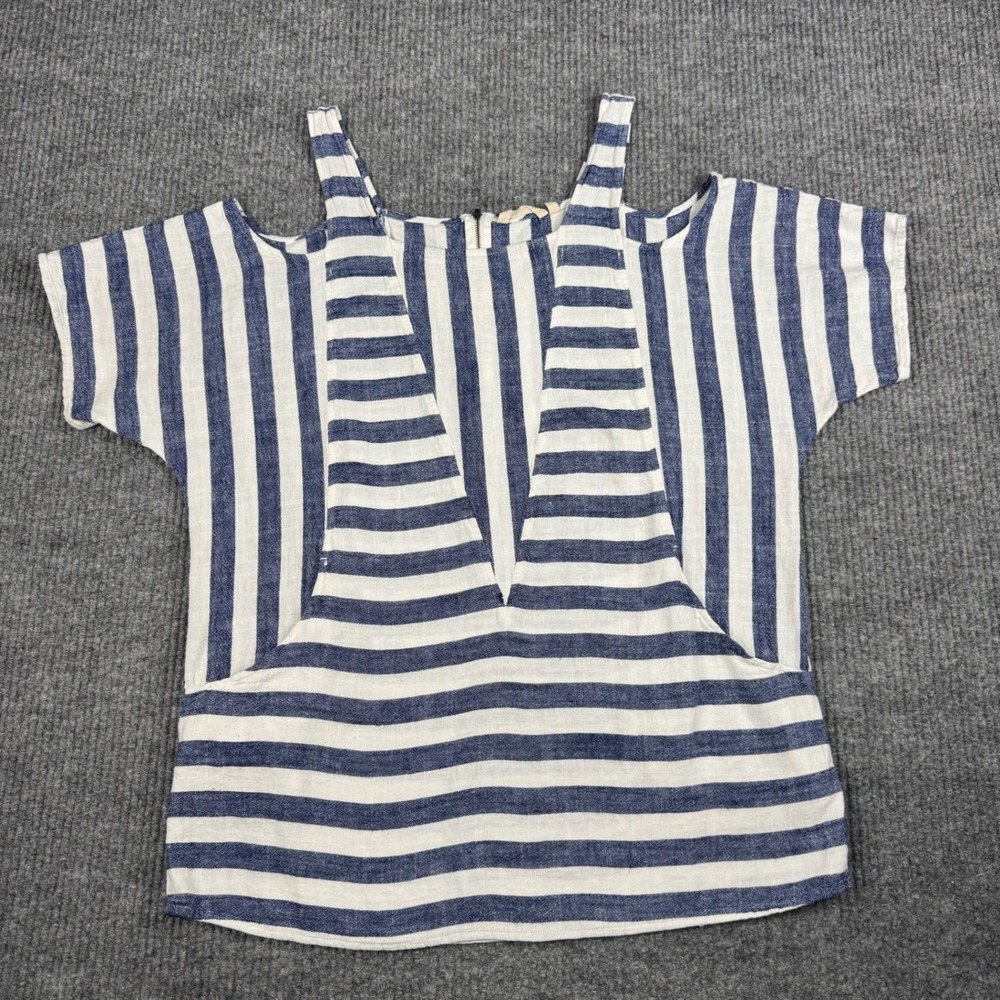 Soft Surroundings Sunset Stripe Tunic Top Womens XL Linen Coastal Mediterranean